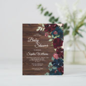 Budget Burgundy & Navy Wood Baby Shower Invitation (Staand voorkant)