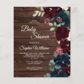 Budget Burgundy & Navy Wood Baby Shower Invitation (Voorkant)