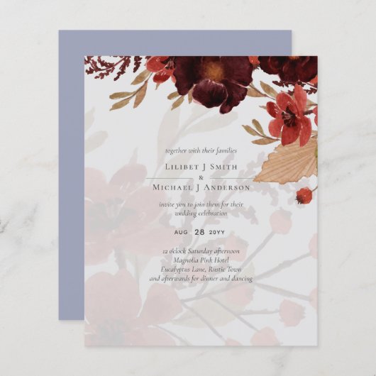Budget Burgundy Oranje Herfst Floral Wedding (Voorkant / Achterkant)