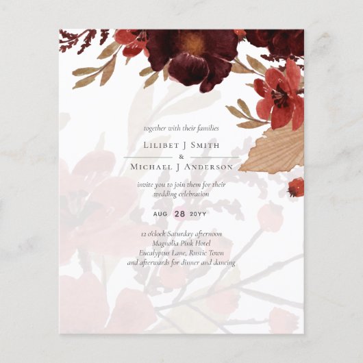 Budget Burgundy Oranje Herfst Floral Wedding (Voorkant)