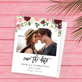 Budget Burgundy Pink 4 Floral Foto Save the Date