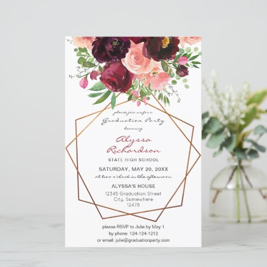 Budget Burgundy & Pink Floral voor Afstudeerder Pa (Staand voorkant)