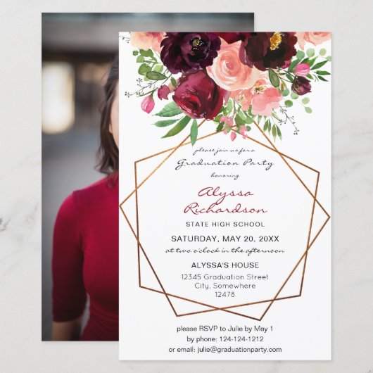 Budget Burgundy & Pink Floral voor Afstudeerder Pa (Voorkant / Achterkant)