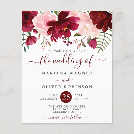 Budget Burgundy Pink Floral Wedding (Voorkant)