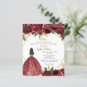 Budget Burgundy Princess Sweet 16 Uitnodiging (Staand voorkant)