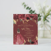 Budget Burgundy Princess Sweet 16 Uitnodiging (Staand voorkant)