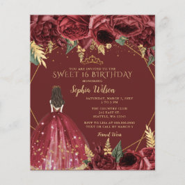 Budget Burgundy Princess Sweet 16 Uitnodiging