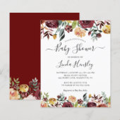 Budget Burgundy Red Floral Baby Shower-uitnodiging (Voorkant / Achterkant)