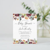 Budget Burgundy Red Floral Baby Shower-uitnodiging (Staand voorkant)