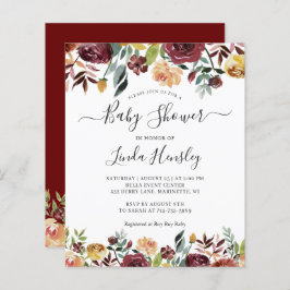 Budget Burgundy Red Floral Baby Shower-uitnodiging