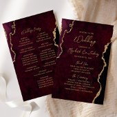 Budget Burgundy Red Gold Agate Wedding Program