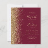 Budget Burgundy Red Gold Glitter Wedding Invite (Voorkant)