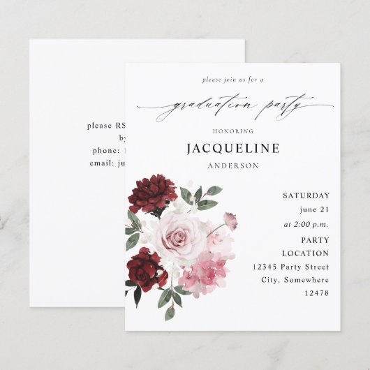 Budget Burgundy Red & Pink Floral Gradual Party (Voorkant / Achterkant)