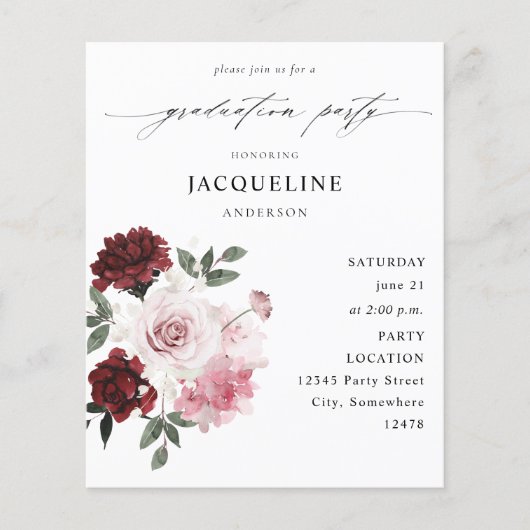 Budget Burgundy Red & Pink Floral Gradual Party (Voorkant)