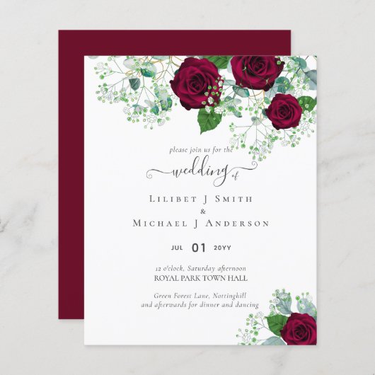 BUDGET Burgundy Red Roses Gypsophila WEDDING (Voorkant / Achterkant)