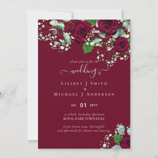 BUDGET Burgundy Red Roses Gypsophila WEDDING (Voorkant)