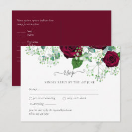 BUDGET Burgundy Red Roses Gypsophila WEDDING Briefkaart