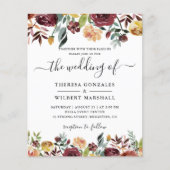 Budget Burgundy Red Sinaasappel Floral Wedding Inv (Voorkant)