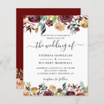Budget Burgundy Red Sinaasappel Floral Wedding Inv