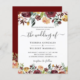 Budget Burgundy Red Sinaasappel Floral Wedding Inv