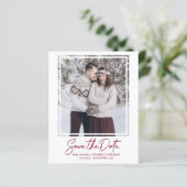 Budget Burgundy Red Text Foto Save the Date (Staand voorkant)