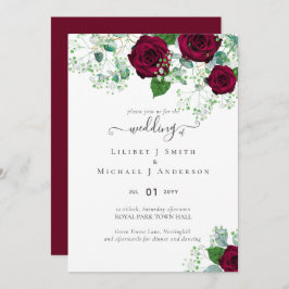 BUDGET Burgundy Rode Rozen Gypsophila TROUWEN