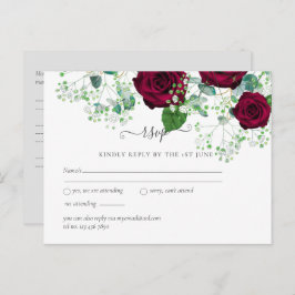 BUDGET Burgundy Rode Rozen Gypsophila TROUWEN Briefkaart