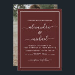 Budget Burgundy Romantic Weddenschap met Foto Invi Kaart<br><div class="desc">Budget Burgundy Romantic Wedding Spring of Summer Photo on Back Wedding Invitations - bevat prachtige en elegante scripttypografie met een moderne,  eenvoudige en klassieke kleur voor de speciale dag van de bruiloft.</div>