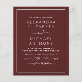 Budget Burgundy Romantic Wedding Invitation Flyer