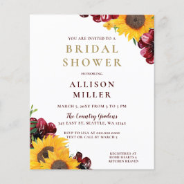 Budget Burgundy Rustic Bridal Shower Uitnodiging