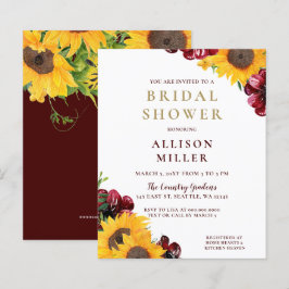 Budget Burgundy Rustic Bridal Shower Uitnodiging