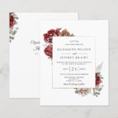 Budget Burgundy Rustic Floral Wedding Uitnodiging (Voorkant / Achterkant)