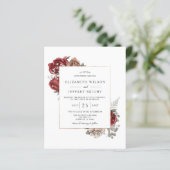 Budget Burgundy Rustic Floral Wedding Uitnodiging (Staand voorkant)