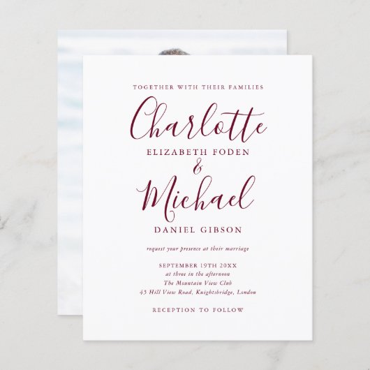 Budget Burgundy Script Photo Weddenschap (Voorkant / Achterkant)