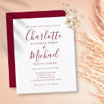 Budget Burgundy Script Weddenschap<br><div class="desc">Deze elegante uitnodiging voor een budgetbruiloft kan worden gepersonaliseerd met je informatie in het chic burgundy-letterwoord. Ontworpen door: Thisnotme©</div>