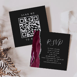 Budget Burgundy Silver Agate Dark QR Code RSVP Informatiekaartje