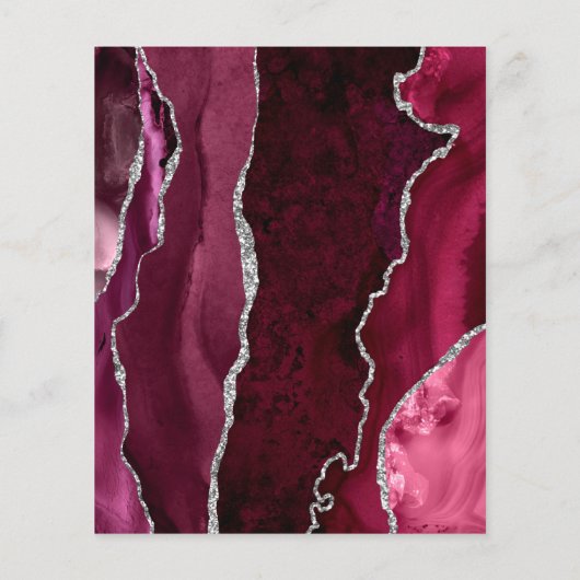 Budget Burgundy Silver Agate Marble Wedding Menu (Achterkant)