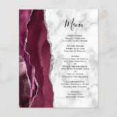 Budget Burgundy Silver Agate Marble Wedding Menu (Voorkant)