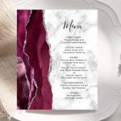 Budget Burgundy Silver Agate Marble Wedding Menu