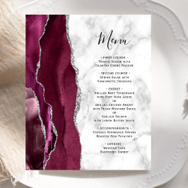 Budget Burgundy Silver Agate Marble Wedding Menu