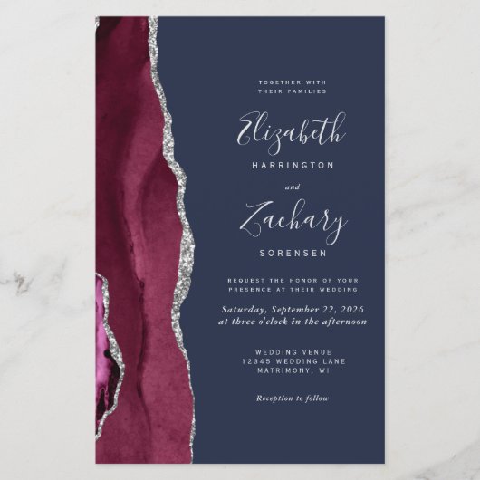 Budget Burgundy Silver Agate Navy Blue Wedding (Voorkant)