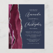 Budget Burgundy Silver Agate Navy Wedding Invite (Voorkant)