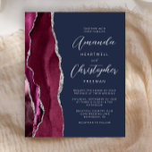 Budget Burgundy Silver Agate Navy Wedding Invite
