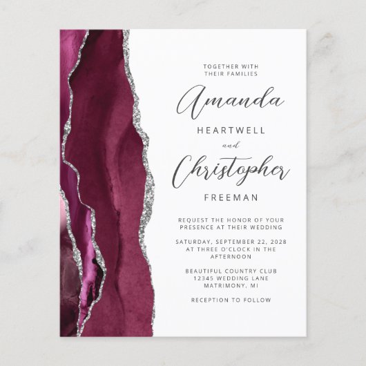 Budget Burgundy Silver Agate Wedding (Voorkant)