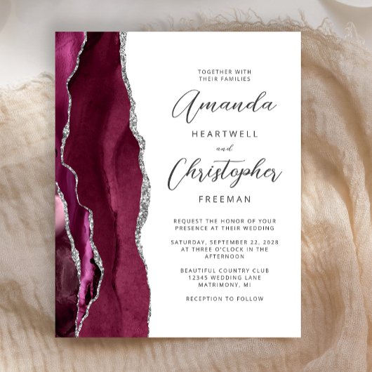Budget Burgundy Silver Agate Wedding