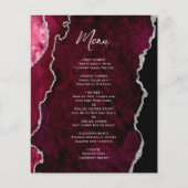 Budget Burgundy Silver Agate Wedding Menu (Voorkant)
