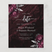 Budget Burgundy Silver Floral Save the Date (Voorkant)