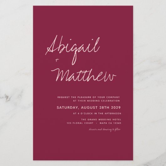 Budget Burgundy Simple Boho Wedding Invitation (Voorkant)