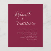 Budget Burgundy Simple Moderne Wedding Invitation