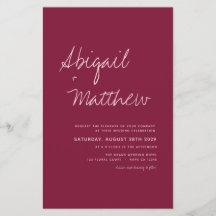 Budget Burgundy Simple Moderne Wedding Invitation